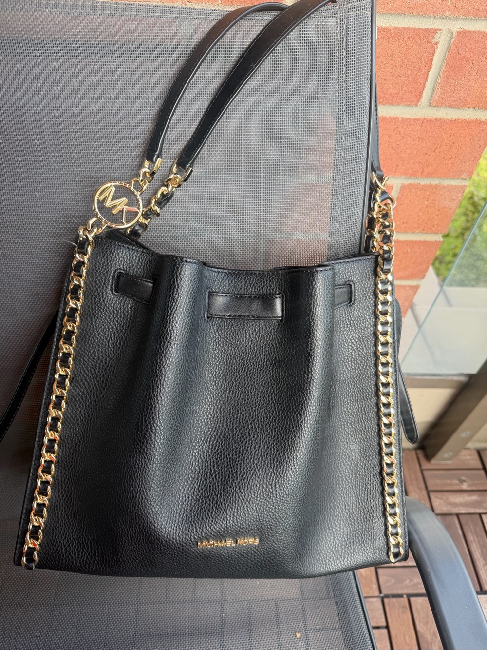 Michael Kors Black Pebbled Leather Chain-Trim Shoulder Bag